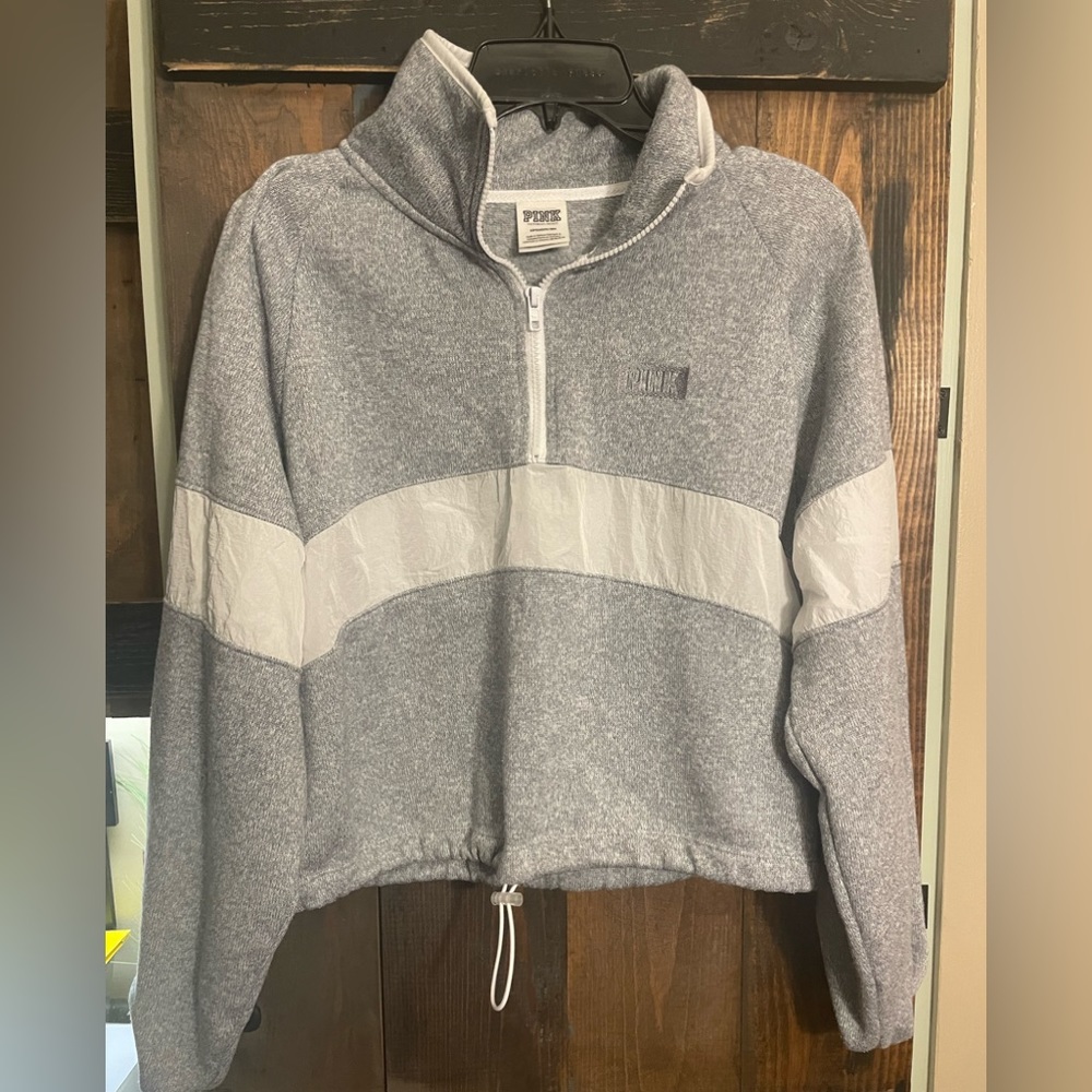 Pink brand womens small gray and white quarter zip like new